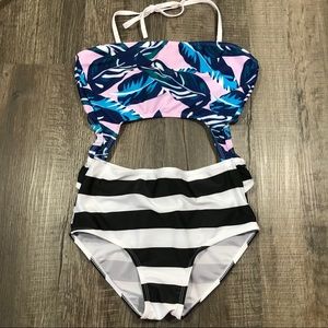 One piece bathing suit with open back